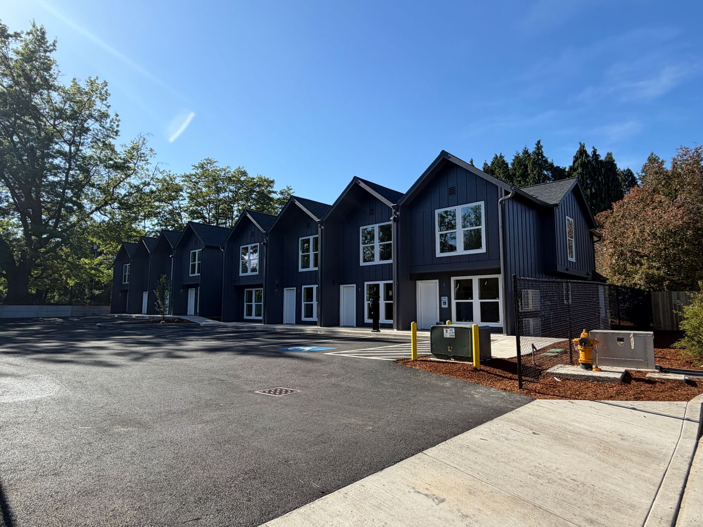Townhome units 1 through 4 viewed from the parking lot